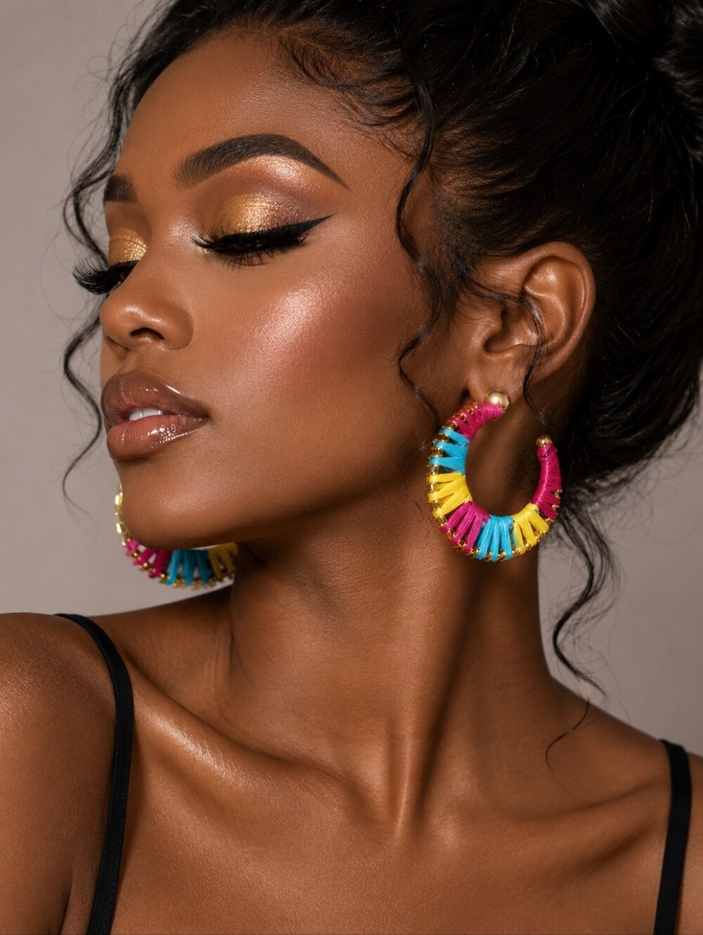 Mixit Gold Tone Multi Color‎ Post Raffia Earrings